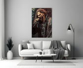 Rockerz close-up showing long-haired metal vocalist roaring into microphone