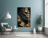 Ape King glass wall art styled above a desk in an office