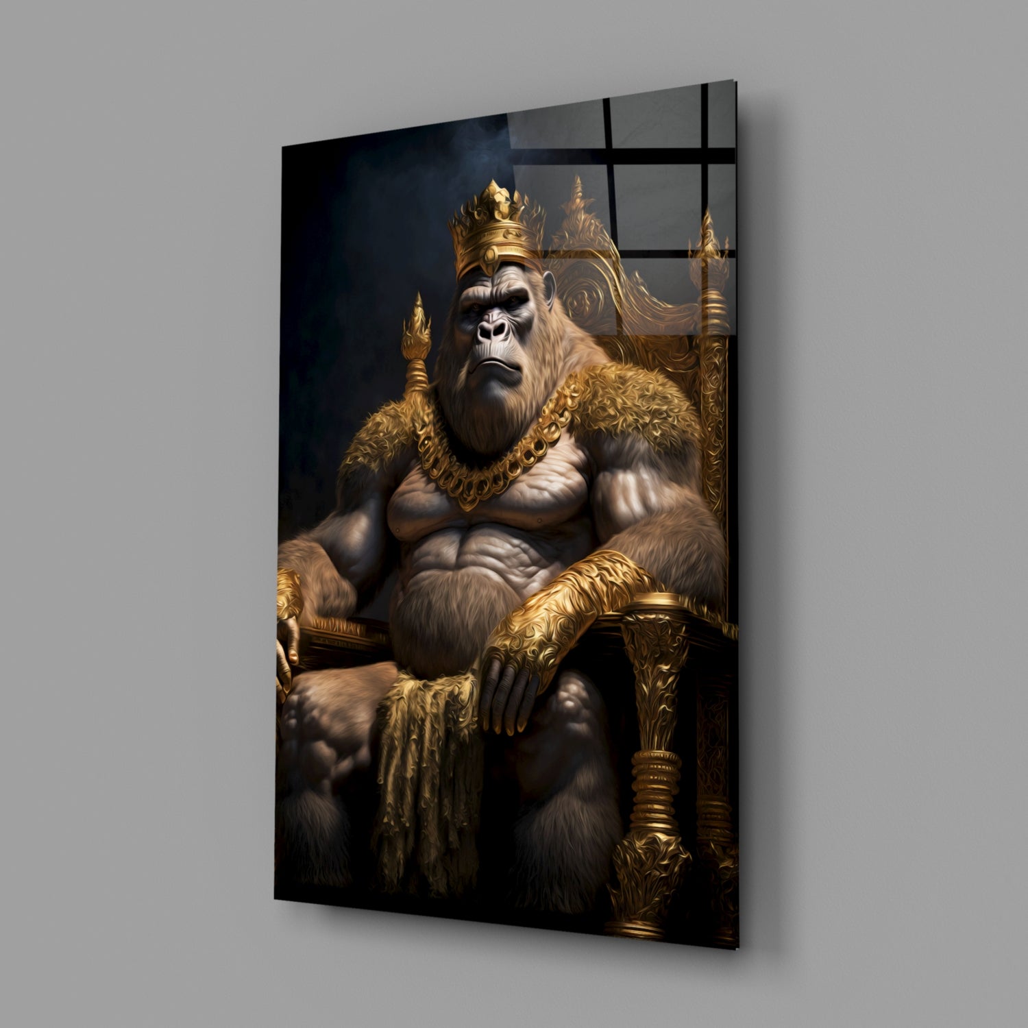 Ape King in Throne Glass Wall Art  || Designer Collection.