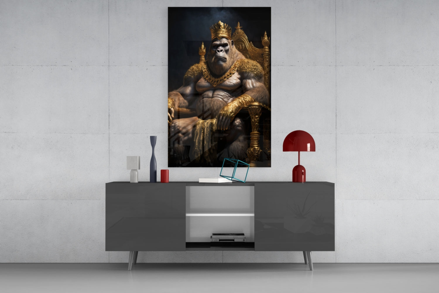 Ape King in Throne Glass Wall Art  || Designer Collection.