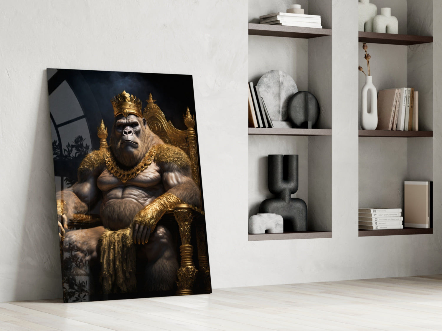 Ape King in Throne Glass Wall Art  || Designer Collection.