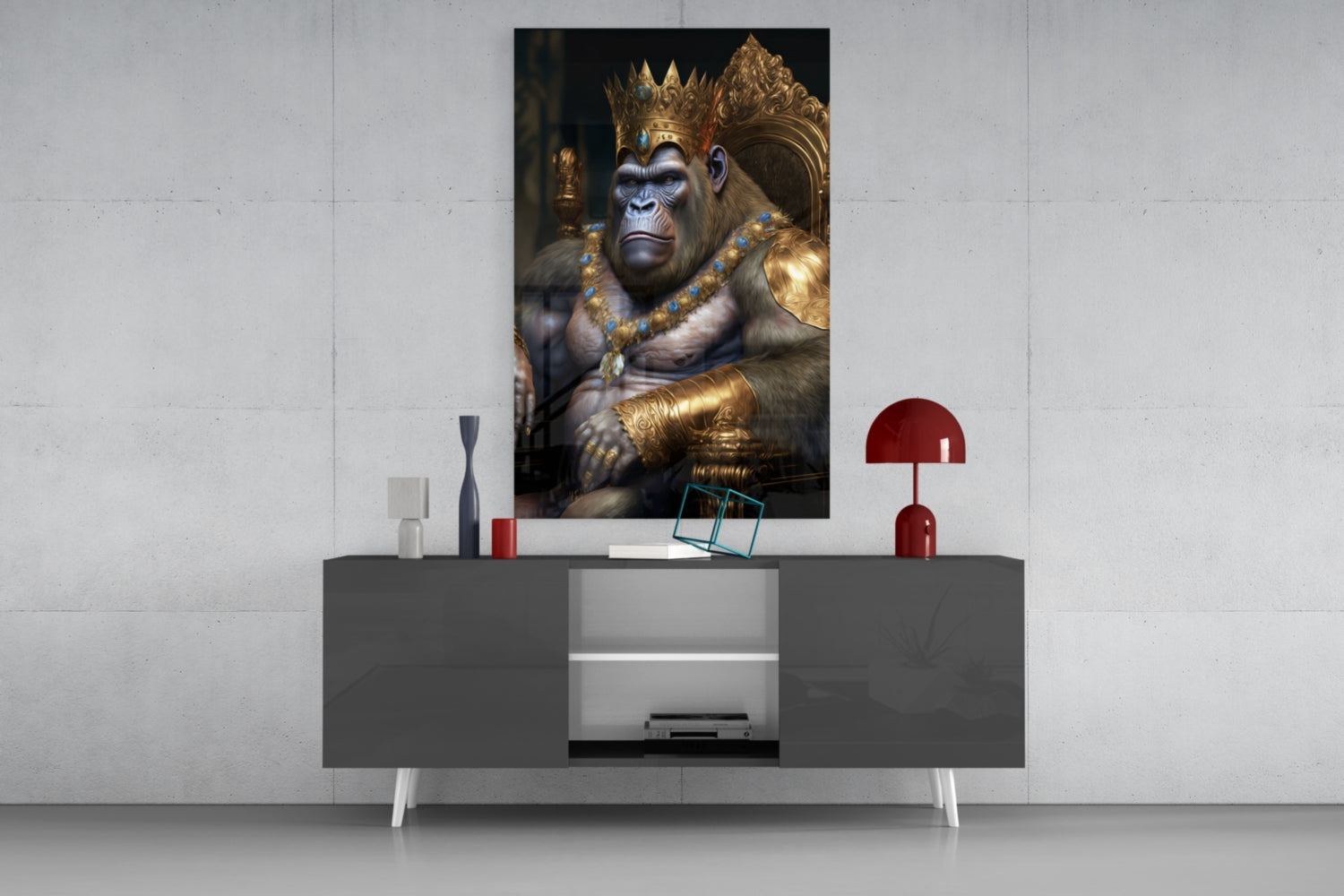 Ape King in Throne Glass Wall Art  || Designer Collection.