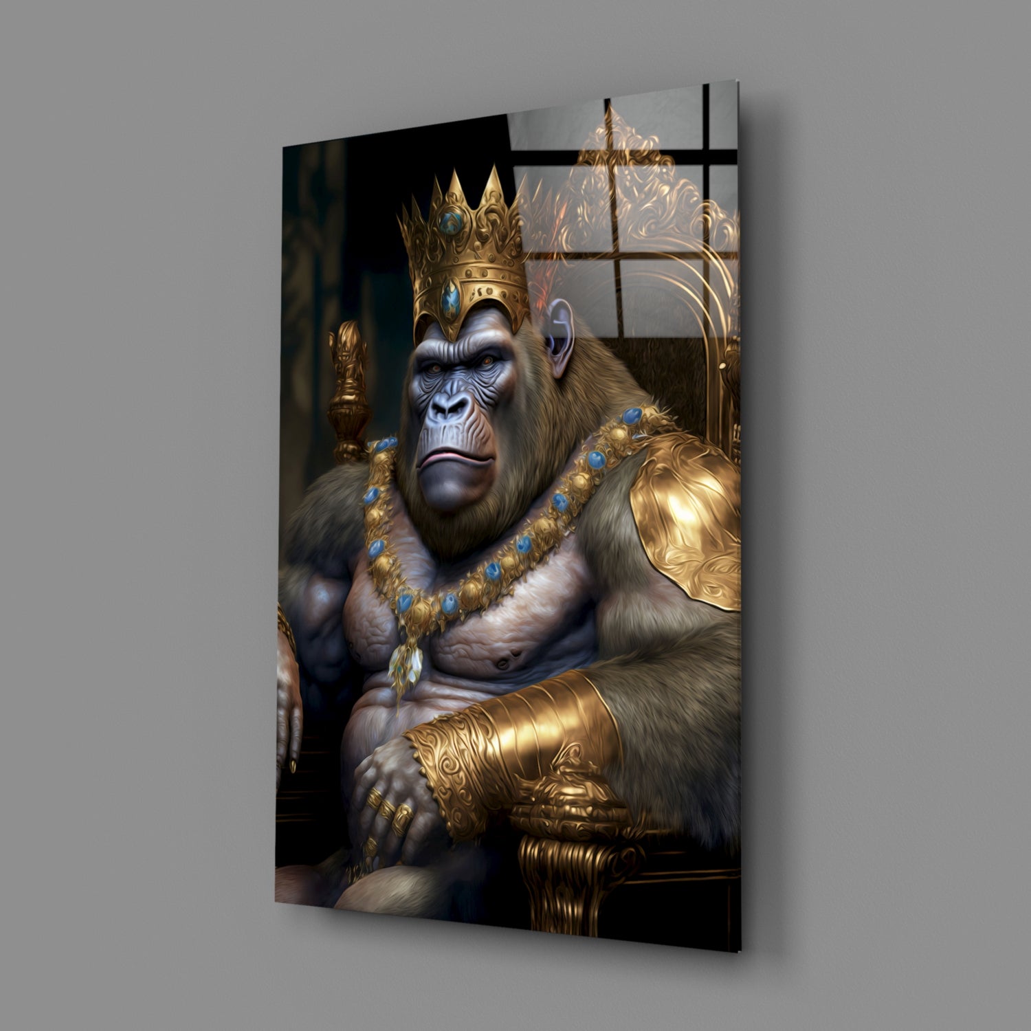 Ape King in Throne Glass Wall Art  || Designer Collection.