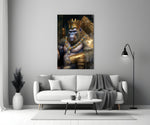 Ape King in Throne close-up showing crowned silverback with sapphire-jeweled gold crown