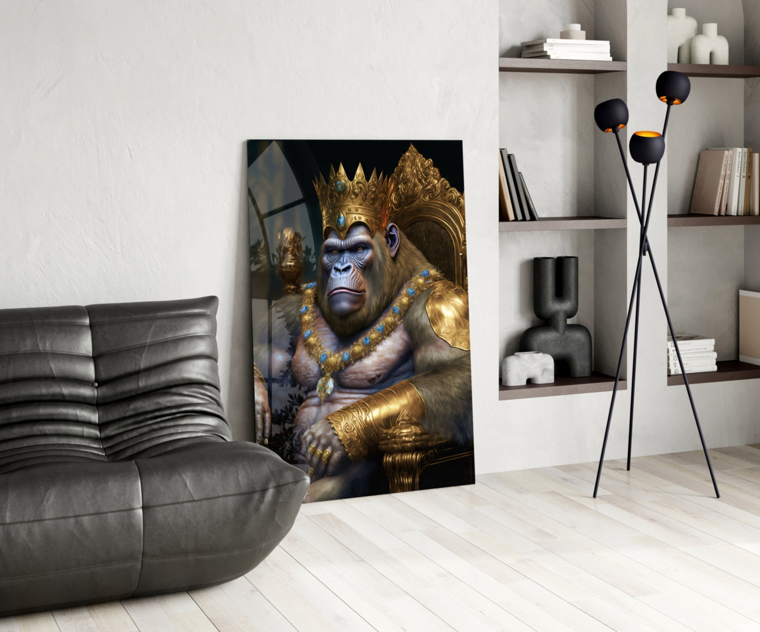 Ape King in Throne Glass Wall Art  || Designer Collection.