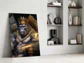 Ape King in Throne glass print enhancing a living room with cinematic mood