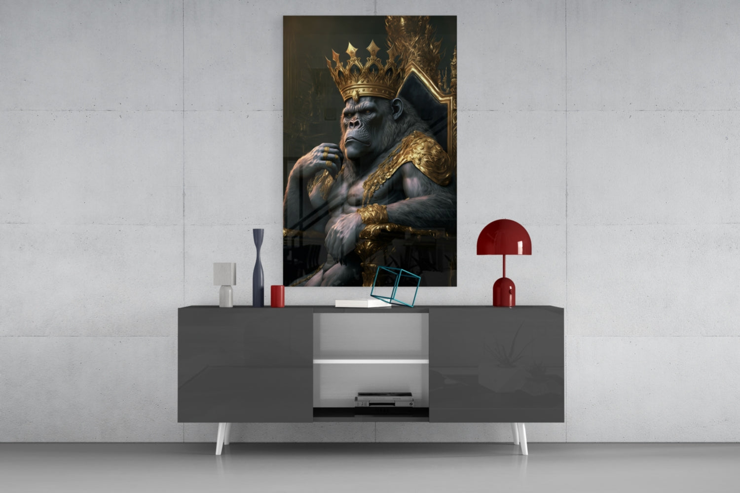 Ape King in Throne Glass Wall Art  || Designer Collection | Insigne Art Design.