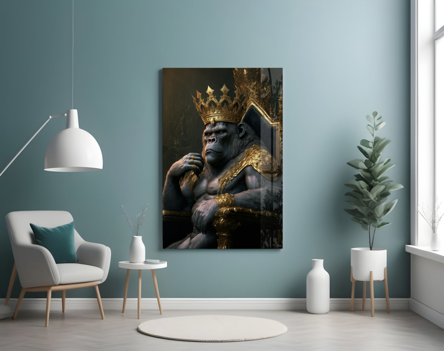 Ape King in Throne Glass Wall Art  || Designer Collection | Insigne Art Design.