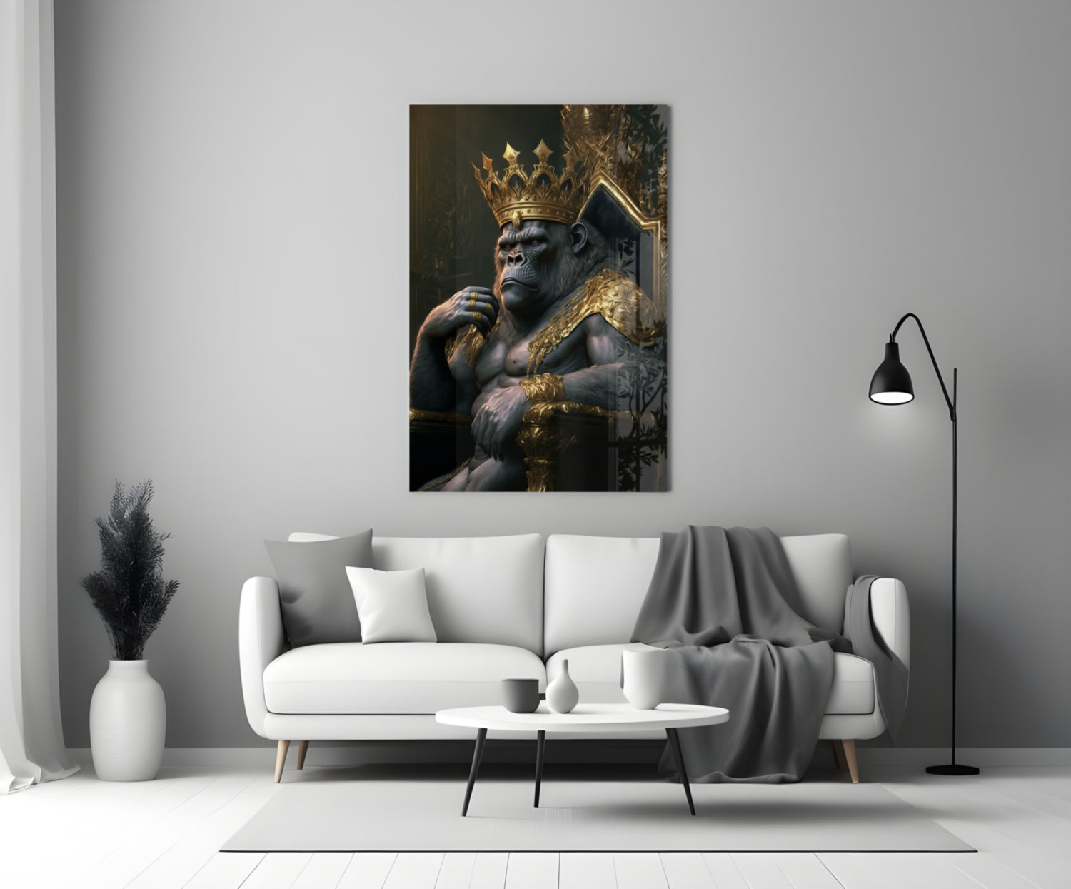 Ape King in Throne Glass Wall Art  || Designer Collection | Insigne Art Design.