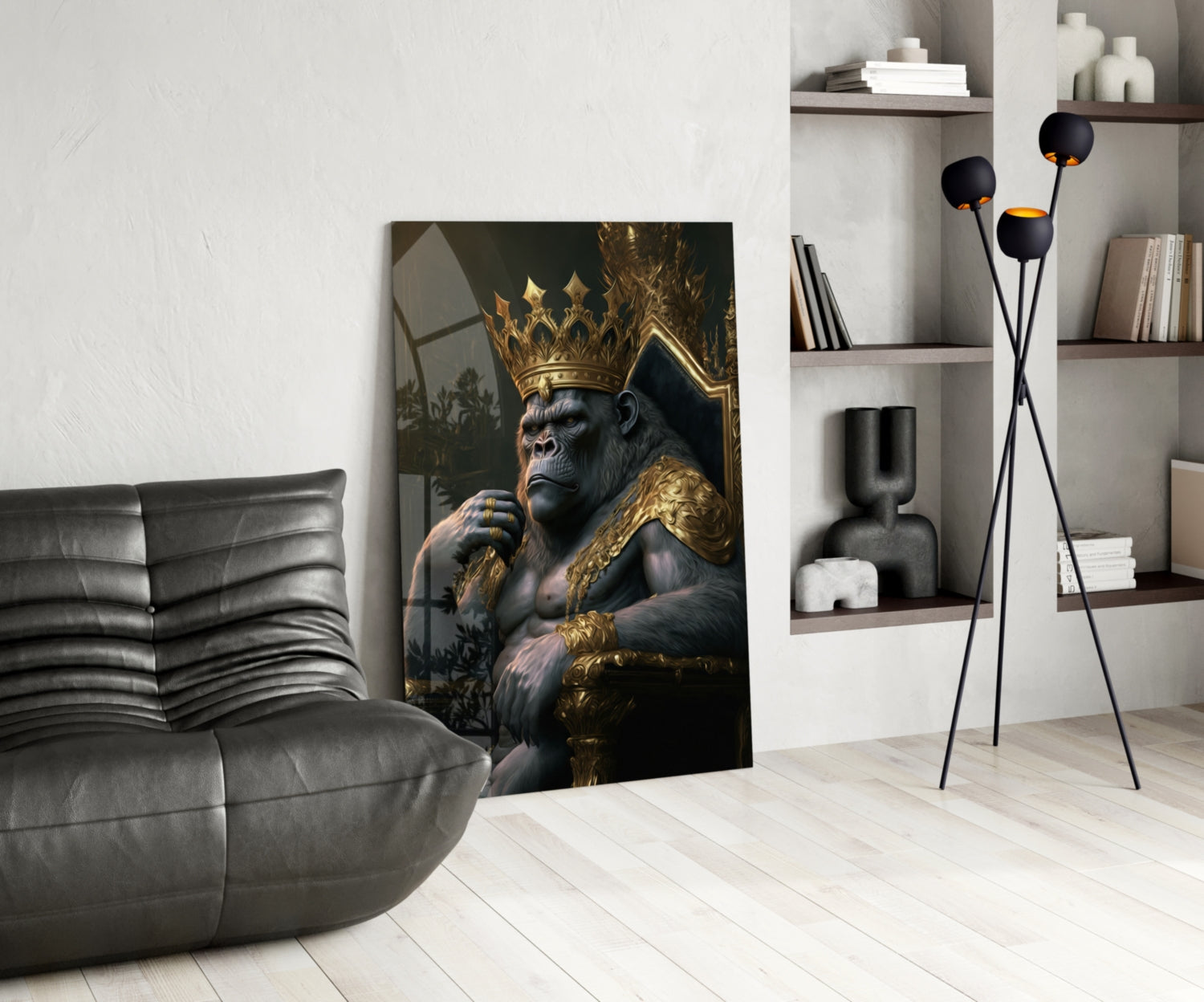 Ape King in Throne Glass Wall Art  || Designer Collection | Insigne Art Design.