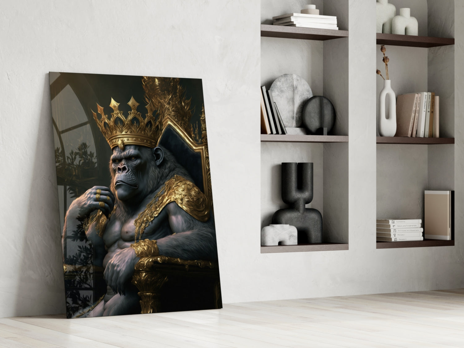 Ape King in Throne Glass Wall Art  || Designer Collection | Insigne Art Design.