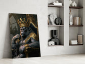 Ape King in Throne glass print enhancing a living room with cinematic mood