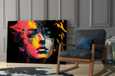 Rebel Beauty glass print enhancing a man cave with cinematic mood