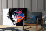 Rebel Beauty glass print enhancing a man cave with cinematic mood