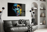 Beautiful Splash glass wall art styled above a console in a hallway