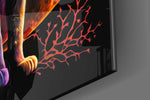 Moon Cat artwork anchoring a wall with bold dramatic palette