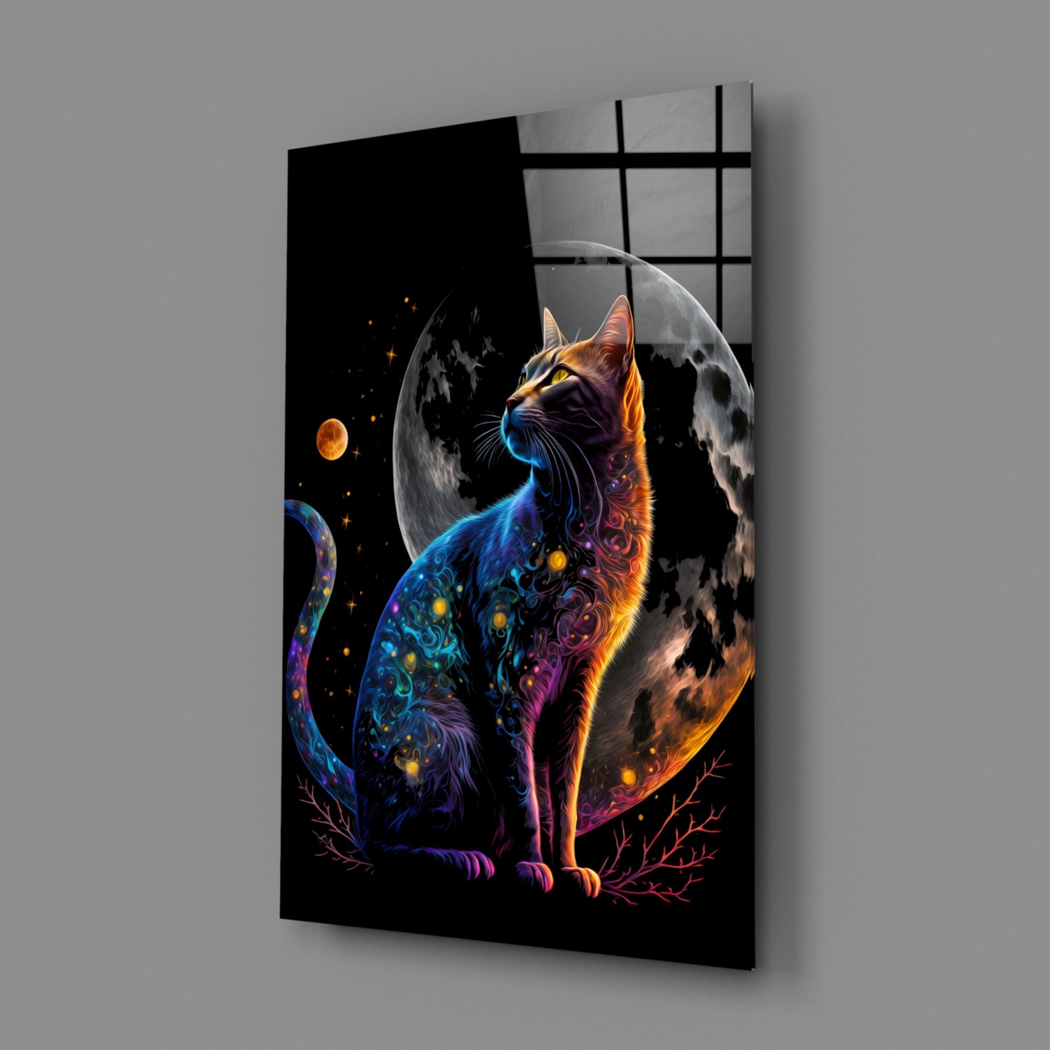 Moon Cat Glass Wall Art  || Designer Collection | Insigne Art Design.