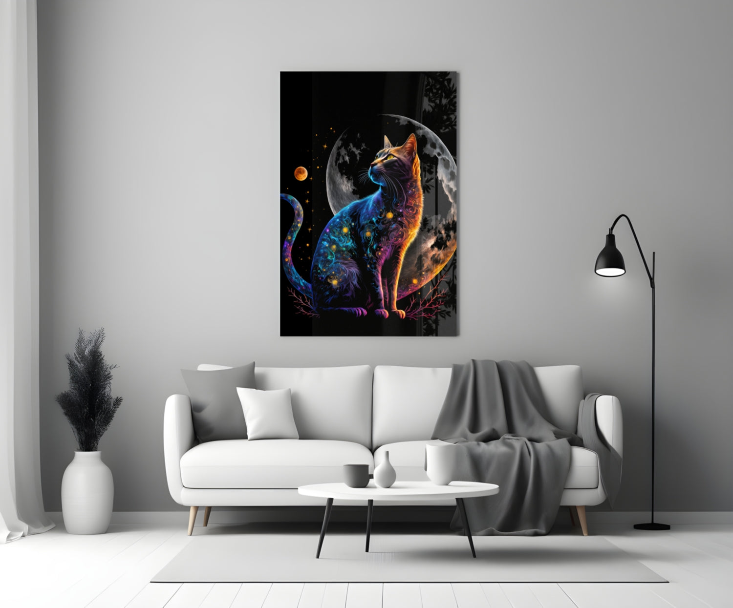 Moon Cat Glass Wall Art  || Designer Collection | Insigne Art Design.