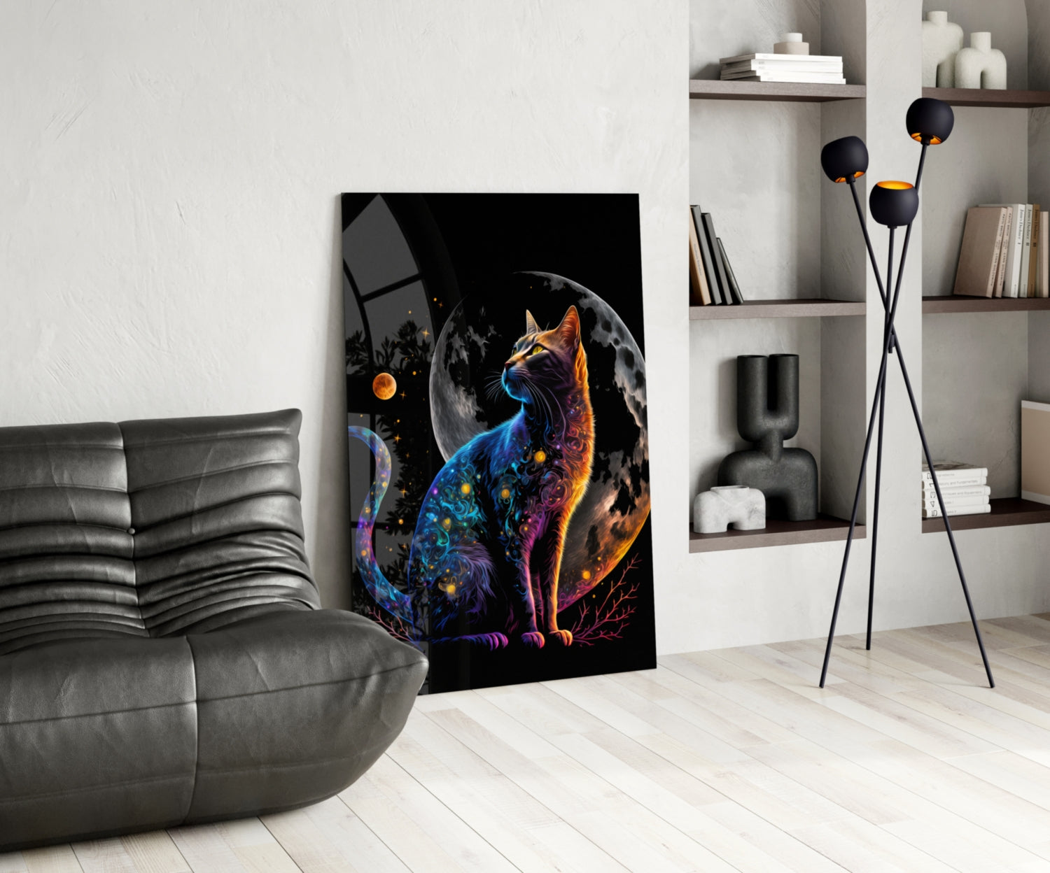 Moon Cat Glass Wall Art  || Designer Collection | Insigne Art Design.