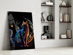 Moon Cat glass print enhancing an office with cinematic mood