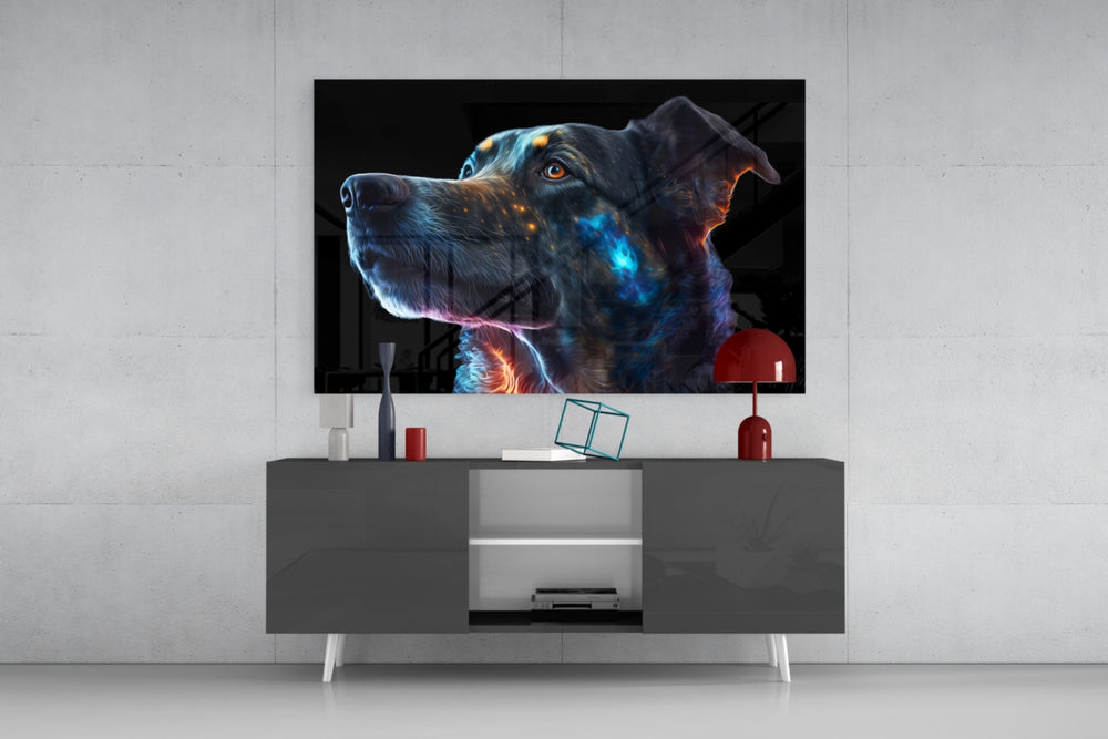 Space Dog panel catching window light to reveal its kinetic charge