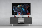 Space Dog panel catching window light to reveal its kinetic charge