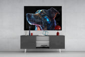 Space Dog panel catching window light to reveal its kinetic charge