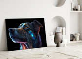 Space Dog close-up showing pit bull with neon-blue and tangerine highlights