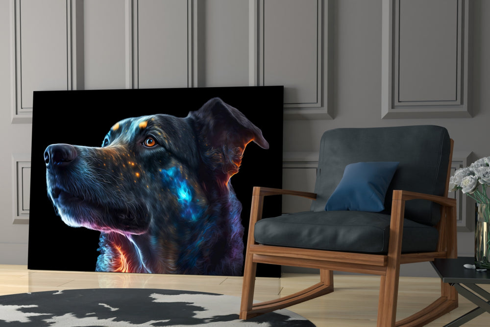 Space Dog glass print enhancing an office with cinematic mood