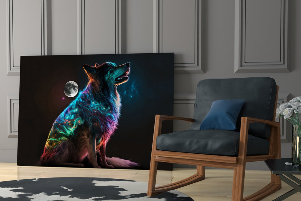 Space Dog glass print enhancing an office with cinematic mood