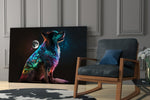Space Dog glass print enhancing an office with cinematic mood