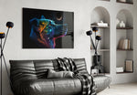 Space Dog glass wall art styled above a console in a hallway