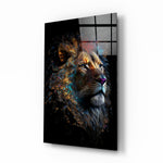 Sparkling Glory glass wall art displayed above a black leather sectional in a moody man cave with brass sconces