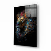 Sparkling Glory glass wall art displayed above a black leather sectional in a moody man cave with brass sconces