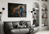 Sparkling Glory glass wall art styled above a desk in an office
