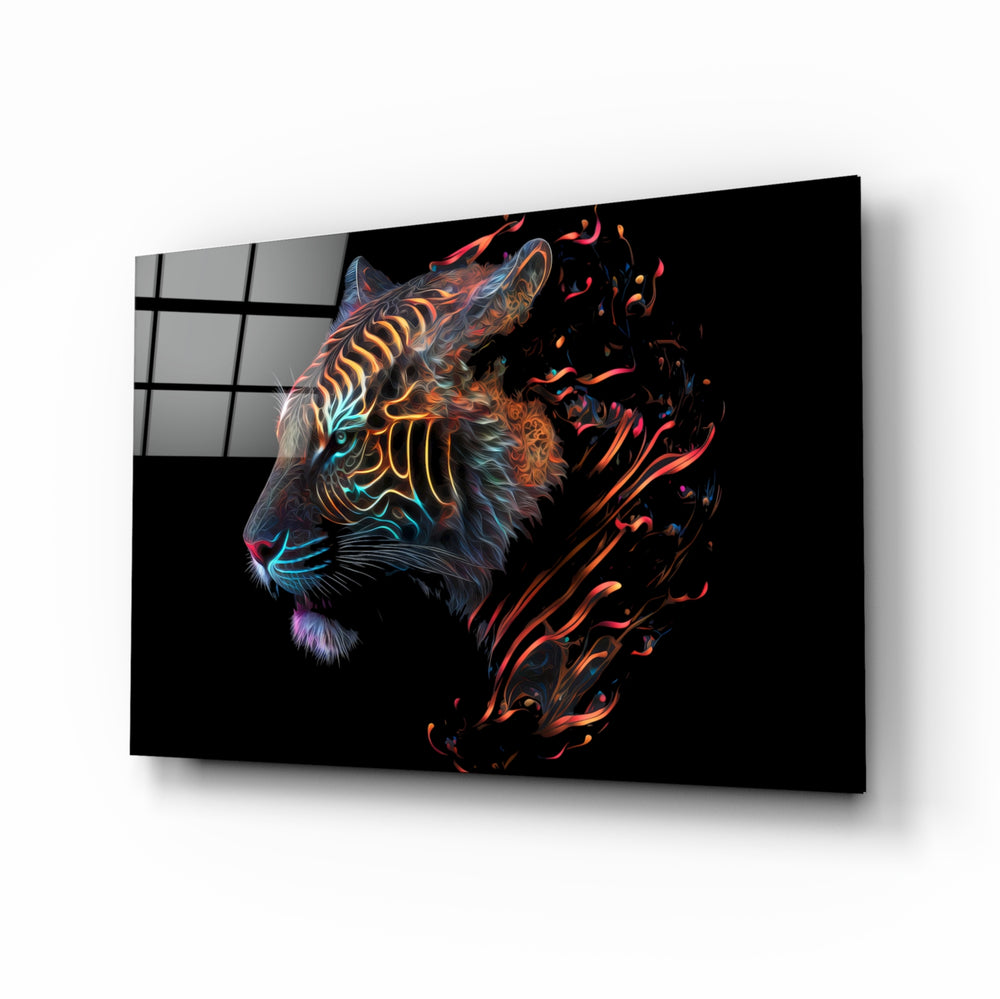Sparkling Glory glass wall art displayed above a black leather sectional in a moody man cave with brass sconces
