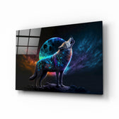 Sparkling Freedom glass wall art displayed above a desk in a kids room with cobalt and amber LED accents