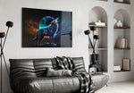 Sparkling Freedom glass wall art styled above a console in a hallway
