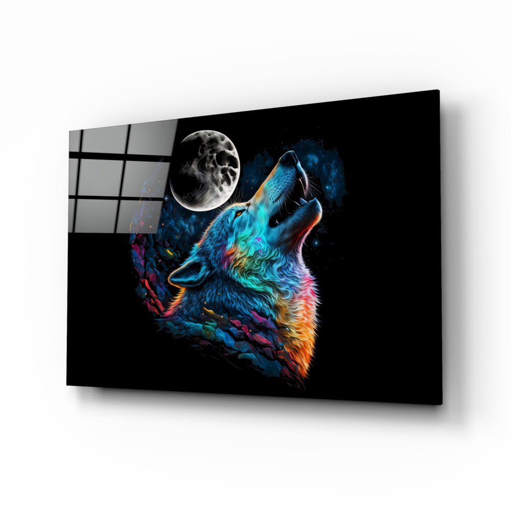 Sparkling Freedom glass wall art displayed above a desk in a kids room with cyan and ember LED accents