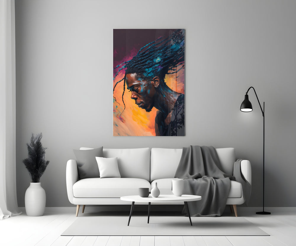 Roy Woods close-up showing profile portrait with indigo-and-cobalt dreadlocks