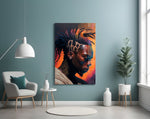 Roy Woods glass wall art styled above a desk in a music room