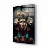 Flower Monarch glass wall art displayed above a walnut console in a moody hallway with brass sconces