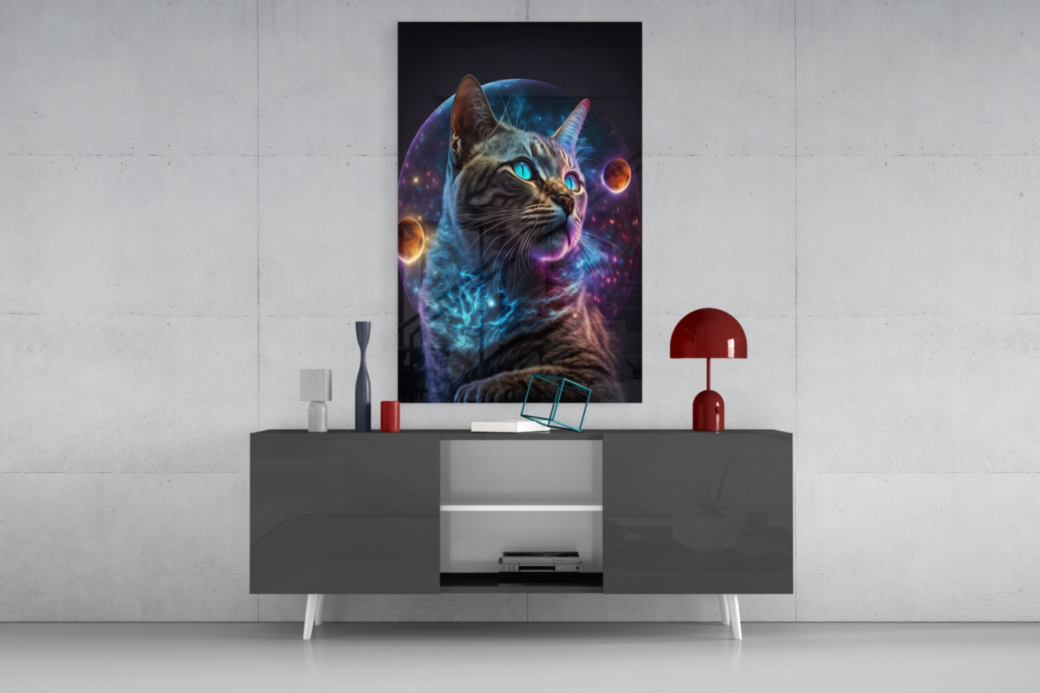 Moon Cat Glass Wall Art  || Designer Collection | Insigne Art Design.