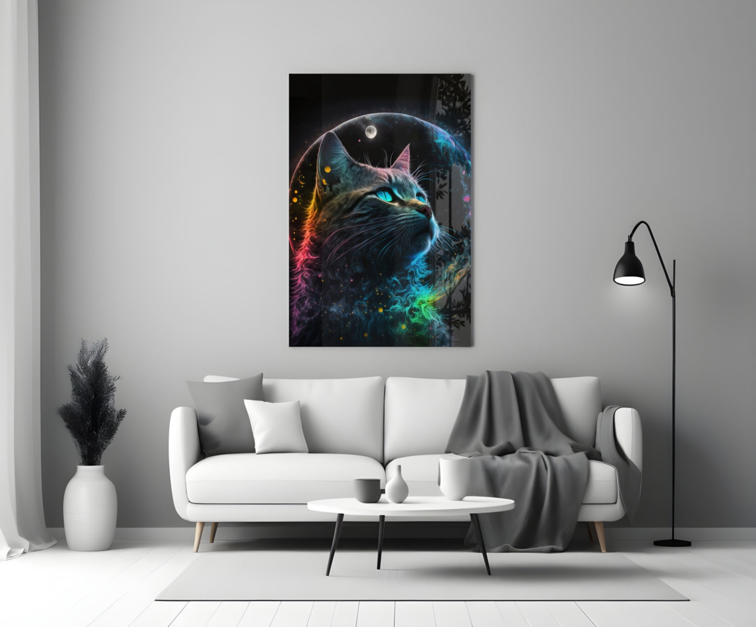 Moon Cat Glass Wall Art  || Designer Collection | Insigne Art Design.