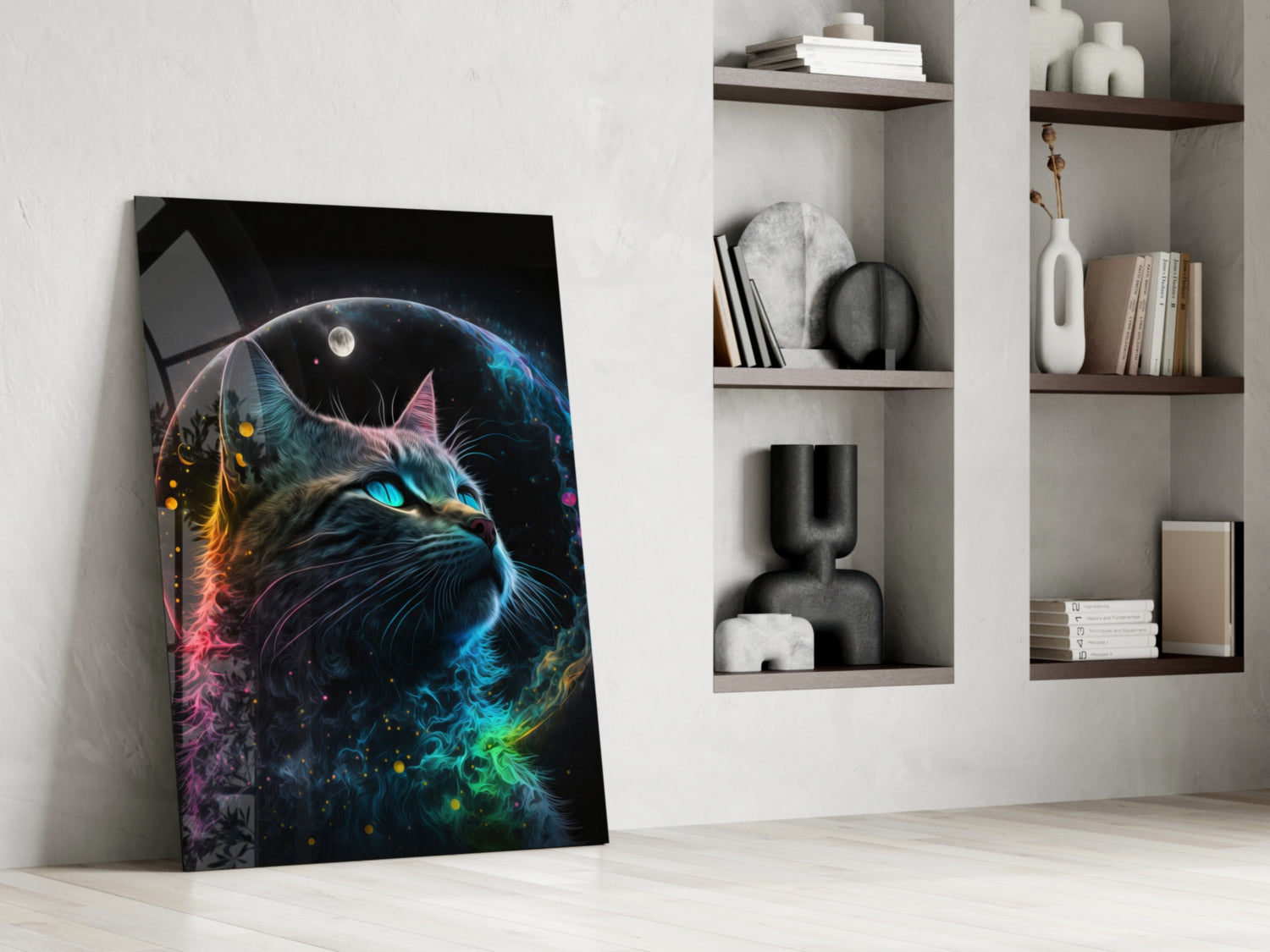 Moon Cat Glass Wall Art  || Designer Collection | Insigne Art Design.
