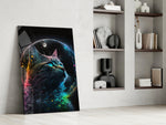 Moon Cat glass print enhancing an office with cinematic mood