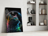 Moon Cat glass print enhancing an office with cinematic mood