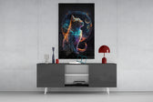 Moon Cat panel catching window light to reveal its kinetic gravity
