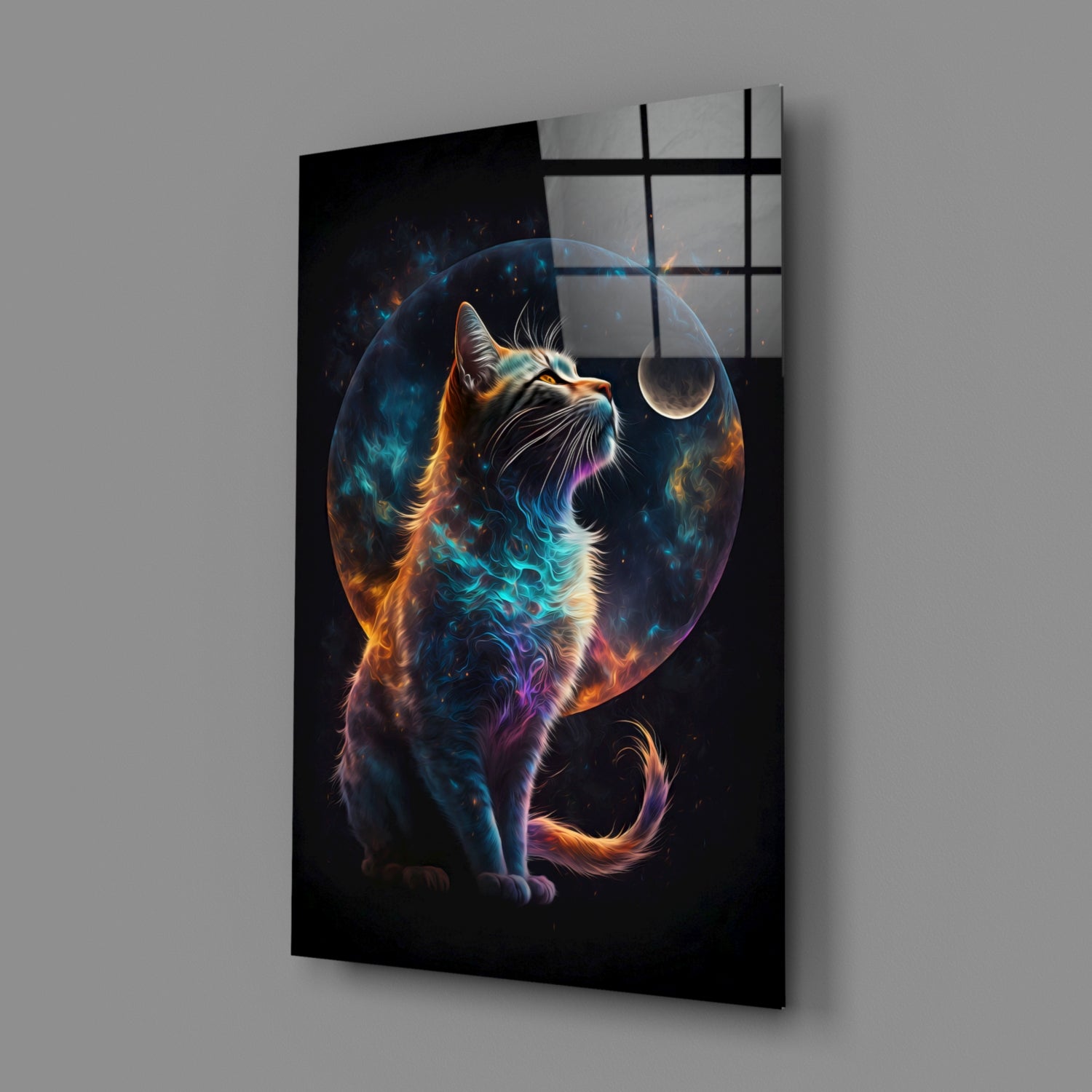 Moon Cat Glass Wall Art  || Designer Collection | Insigne Art Design.