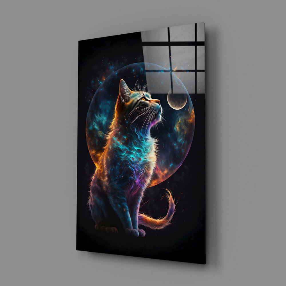 Cosmic-portrait panel bringing kinetic gravity to a contemporary bedroom